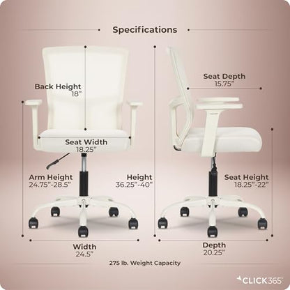 Click365 Ergonomic Office Chair with Lumbar Support, Mid-Back Mesh Chair - color: M120/Cream
