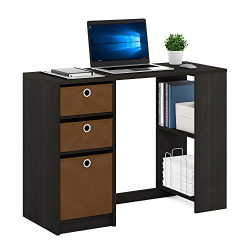 FURINNO Computer Study Writing Desk, Espresso, Model:15110EXBR | Drawer Bins, Computer Desk with Side Book Shelf, Writing Desk, Office Desk for Home Office, Study Room, Dorm, Bedroom - color: Espresso, size: With Bin Storage, 39.4 in. x 15.7 in.