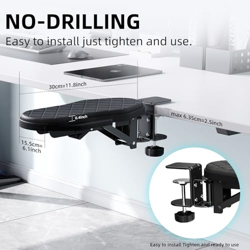CABTE Ergonomics Desk Extender Tray, Table Mount Arm Wrist Rest Shelf, 90° Foldable Elbow Arm Support,Foldable, 180° Swivel, Computer Desk Extender Tray for Home and Office (Folding and Rotating) | 90° Foldable Elbow Arm Support,Foldable, 180° Swivel, Com