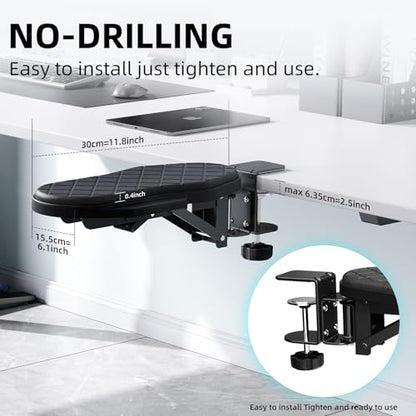 CABTE Ergonomics Desk Extender Tray, Table Mount Arm Wrist Rest Shelf, 90° Foldable Elbow Arm Support,Foldable, 180° Swivel, Computer Desk Extender Tray for Home and Office (Folding and Rotating) | 90° Foldable Elbow Arm Support,Foldable, 180° Swivel, Com