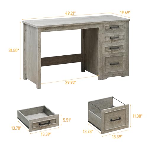 Vabches Farmhouse 49” Executive Desk with File Drawer, Grey | 4 Drawers Reversible Computer Desk with Storage, Rustic Home Writing Workstation for Home Office - color: 49in Grey