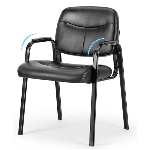 HealSmart Office Reception Guest Chair with Leather Padded Arm Rest for Waiting Room, Lobby Home Desk Table Side Chairs for Elderly, Seniors, Black - size: 1 Pack Guest Chairs-Leather