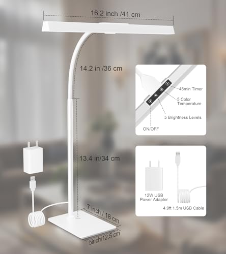 LED Desk Lamp for Home Office with Base, Eye-Caring Desk Light 12W, White - color: White