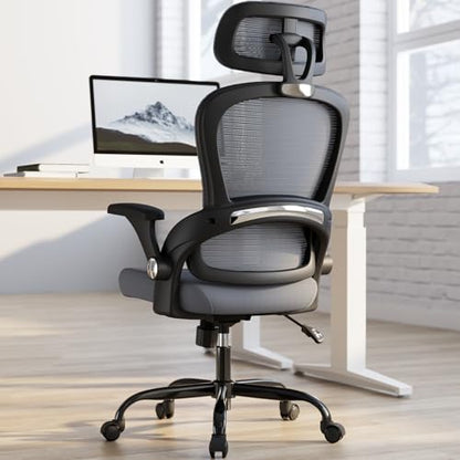 TRALT Office Chair - Ergonomic Desk Chair with Headrest Support for Adults | Home Office Desk Chair with Lumbar Support - Ergonomic Mesh Chairs 330 lb Wide Seat with Lumber Comfy Desk Chair(Black Grey) - color: Black Grey