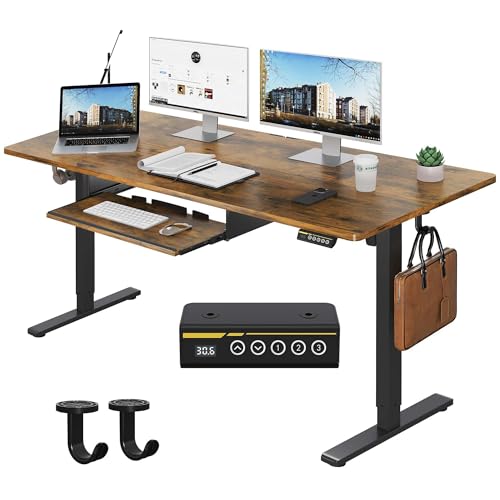 48 x 24 Inch Electric Standing Desk with Keyboard Tray, Brown | 3-Year Free Motor Replacement, 28.3-46.5 in Height, 3 Presets, 45 dB or Less, 154 lb Capacity, Keyboard Tray - color: Brown, size: 48X24