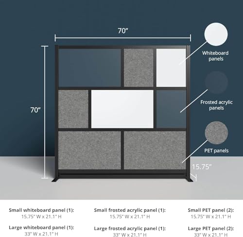 Workflow Modular Wall | Room Divider with Whiteboard, Sound-Dampening, & Frosted Acrylic Panels | Expandable Office Partition for Privacy & Productivity (70" x 70") - size: 70'' x 70''