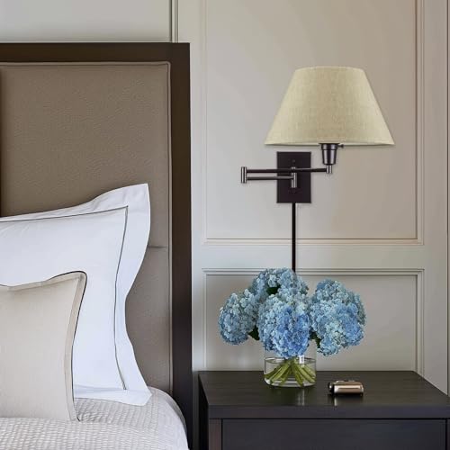 Kira Home Cambridge 15" Modern Swing Arm Wall Sconce + 3-Way Switch, 2-Pack | Latte Mocha Empire Fabric Shade, 2-in-1 Plug In or Hardwired Bedroom Wall Lamp, Black Finish - color: Black,Latte Mocha Shade,2-Pack