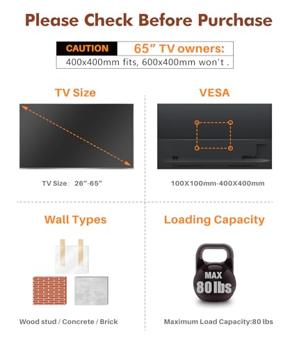 28.3" Long Arm TV Wall Mount for Most 26-65 Inch TV | Corner Wall Mount TV Bracket With Extension Arm Articulating, Swivel and Tilt, Max VESA 400x400mm and Up to 80 lbs