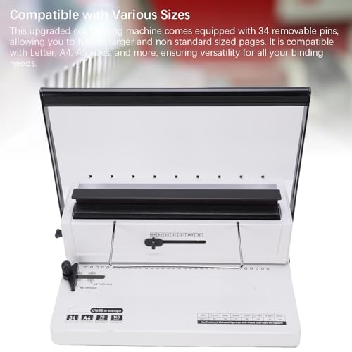 Spiral Coil Binding Machine, Electric Coil Inserter, 20 Sheets Punching 140 Sheet Binding 34 Square Holes Coil Binding Machine with 12Pcs 12mm Coils 50 Sheet A4 Covers for A4A5