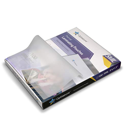 Optiazure Thermal Laminating Pouches 9"x11.5" Inches, 5mil 100Pack, Clear, Letter Size - size: 5mil 100PK