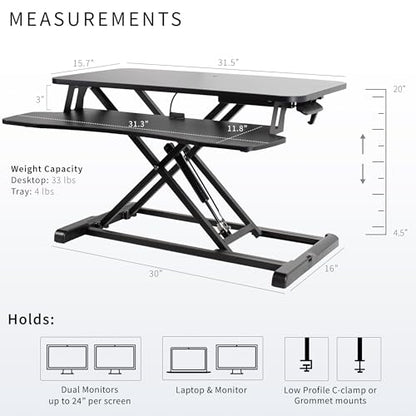 VIVO 32 inch Desk Converter, K Series, Height Adjustable Sit to Stand Riser, Dual Monitor and Laptop Workstation with Wide Keyboard Tray, Black, DESK-V000K | Height Adjustable, Stand Up Desk Riser, Wide Keyboard Tray, Dual Monitor and Laptop Workstation,