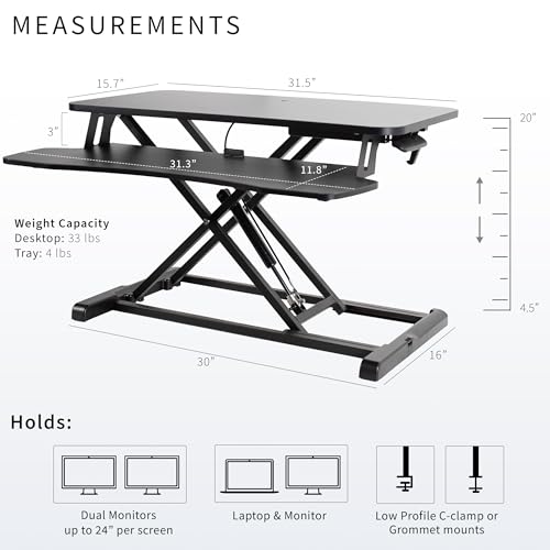 VIVO Black 32 in Standing Desk Converter, DESK-V000K - color: Black, size: 32"