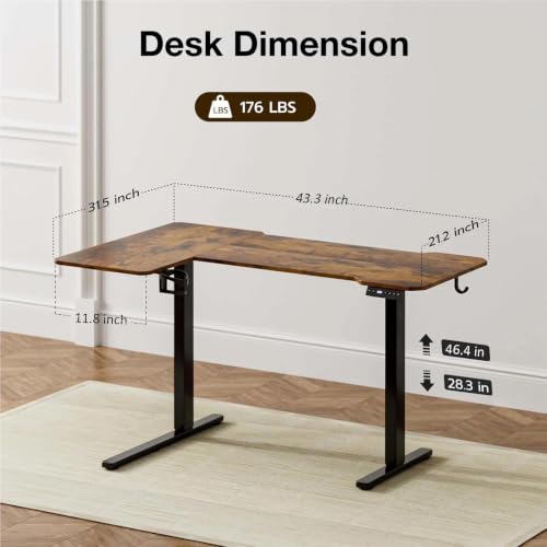 Acrolix L Shaped Electric Standing Desk, 43x31.5 Inch Reversible, Rustic Brown - color: Rustic Brown, size: 43