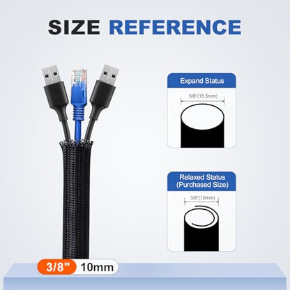 3/8" Cable Management Loom Wrap Sleeve Cord Wire Hider Organizer Covers - size: 3/8"-8ft