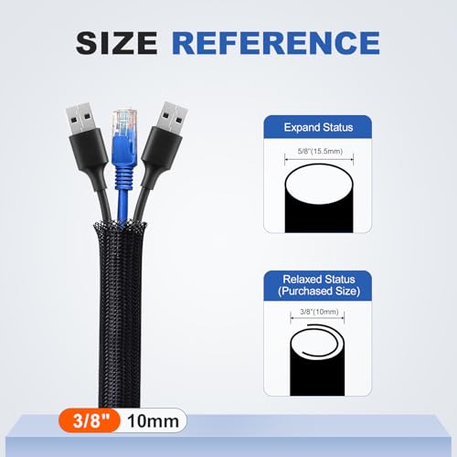 3/8" Cable Management Loom Wrap Sleeve Cord Wire Hider Organizer Covers - size: 3/8"-16ft