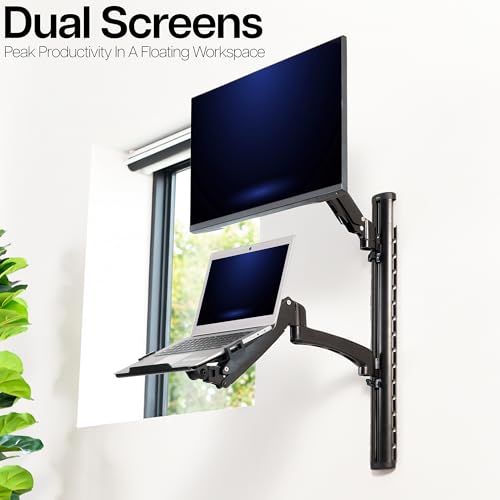 VIVO Sit-Stand Wall Mount Counterbalance Height Adjustable Monitor and Laptop Workstation for Screens up to 27 inches, STAND-SIT1L
