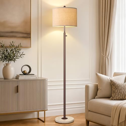 Nintiue 【Upgraded】 Dimmable Floor Lamp for Living Room, 11W LED Bulb Included, Modern Standing Lamp with Marble Base, Tall Pole Light with Linen Shade for Bedroom Reading Office Corner Nursery-Brown - color: Brown-Marble-Beige Linen Shade
