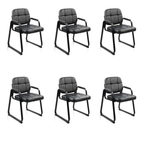 CLATINA Waiting Room Chairs no Wheels with Padded Arms Leather Guest Chair for Office Reception and Conference Desk with Sled Base Black, 6PK - color: Black(sled Base), size: 6 pack