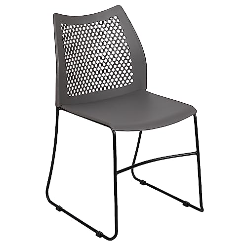 Flash Furniture Hercules Stack Chair with Air-Vent Back, Gray | Sled Base, Powder Coated, 661 LBS. Weight Capacity - color: Grey, size: Set of 1