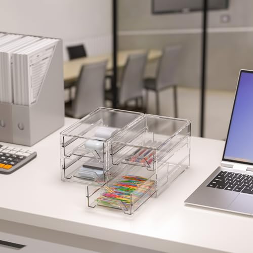 Acrylic Stackable Drawer Storage Organizer: Slim Desk Mini Drawers - size: 4.4” L x 8”W x 2” H