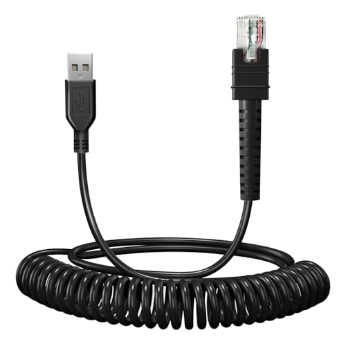 WUHAO 2-Pack 9.8FT Shielded USB Coiled Cable for Zebra Symbol DS3608 DS3678 LI3608 LI3678 Handheld Barcode Scanner CBA-3600-UNC3 RJ48 to USB-A