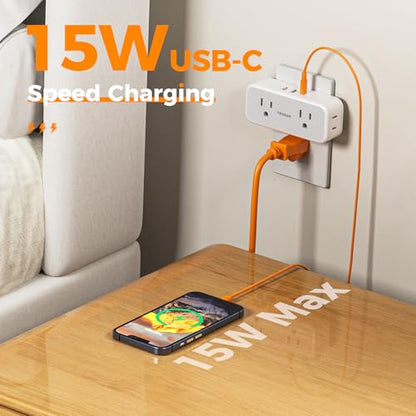 TESSAN Wall Outlet Extender, Multi Plug Mini Wall Expander, Grey - color: Grey with USB-C, size: 7 Outlets