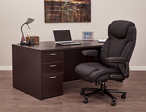 Office Star Big and Tall Deluxe High Back Adjustable Executive Office Chair with Padded Flip Arms, Black Fabric - color: Black Fabric