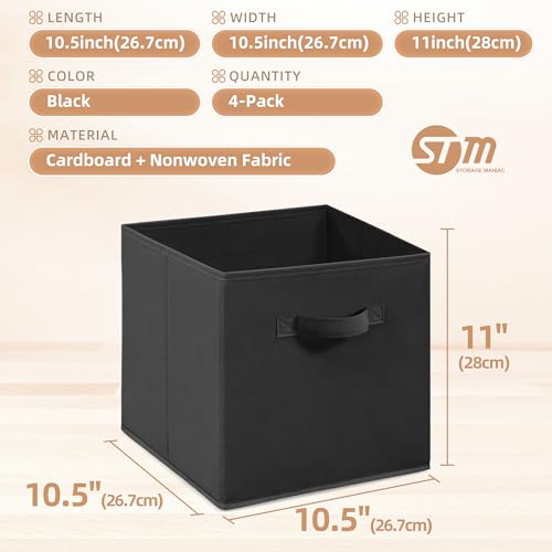 STORAGE MANIAC Storage Cubes, 11 Inch Collapsible Storage Bins with Handles, 4 Pack Fabric Foldable Bins for Organization, Durable Storage Bins for Closet, Shelves, Offices, 4-Pack Black - color: Black-4 Pack, size: 11 INCH