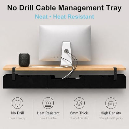 No-Drill Under Standing Desk Cable Management,31.5" L,Black - color: Black, size: 31.5"