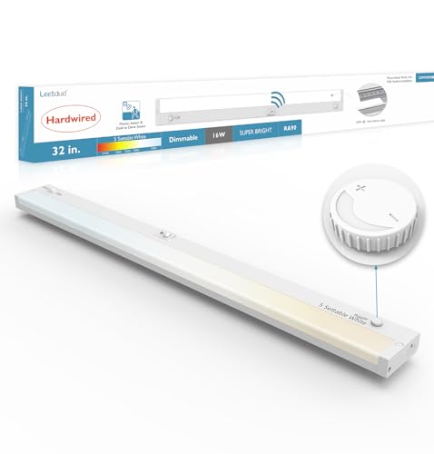 Leetdud LED Under Cabinet Lighting Motion Sensored Hardwired with Built-in Dimmer, 32 Inch 16W Dimmable 5 Color 2700/3000/3500/4000/5000K, Linkable Eyes Care for Kitchen, Counter, ETL Listed, White - color: Wihte, Built-in Dimmer, size: 32 inch