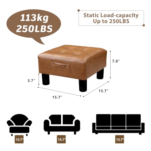 Joveco Small Ottoman Foot Stool,15" Square Upholstered Foot Rest with Legs - color: Caramel Brown