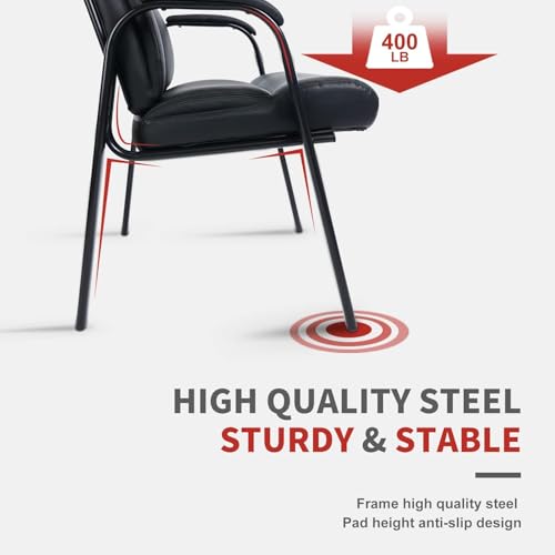 CLATINA Big Tall 500 LBS Wide Guest Chair Heavy Duty, Leather Side Reception Chairs with Padded Armrest No Wheels, Executive Office Desk Chair for Meeting Conference Waiting Room Home, Black 6 Pack - color: Black, size: 4 Pack