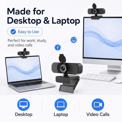 Full HD 1080P USB Webcam for Computer with Noise-Reducing Microphone