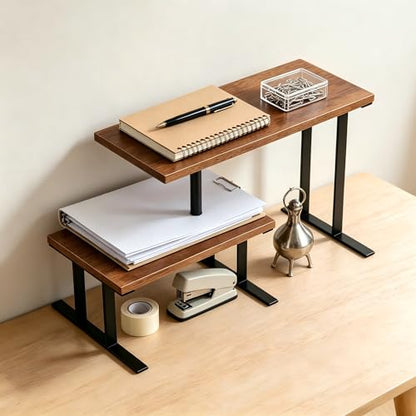 Desk Shelf Desktop Organizer 2 Tier Wood Small Storage Shelf Multi-Purpose Desktop Bookshelf Rotating Desk Stand Storage Organizers for Top of Desk Home Office Kitchen Bedroom