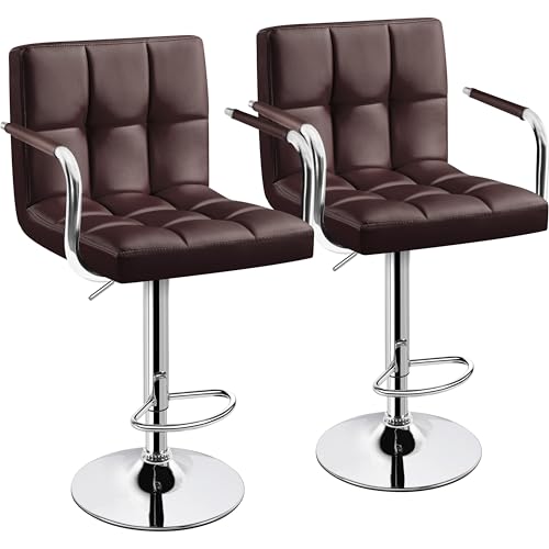 Yaheetech Bar Stools Set of 2, Swivel with Backs, Adjustable Height, Brown - color: Brown, size: Set of 2