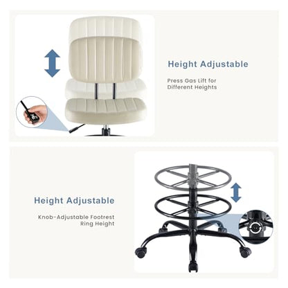 DUMOS Armless Drafting Chair, Standing Desk Chair, Rolling Stool - color: Beige