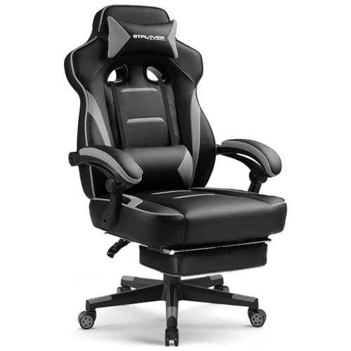 GTPLAYER Gaming Chair for Adults, Big and Tall 350LBS Heavy Duty Office Chair, Ergonomic High Back Lumbar Support and Recliner for Back Pain Relief, Sky Gray - color: Sky-gray