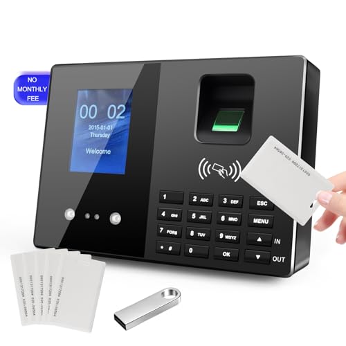 T200 Employee Fingerprint Time Clock | RFID Badge Punch, 0 Monthly Fee, for Small Business, Office Attendance Machine, USB Reports