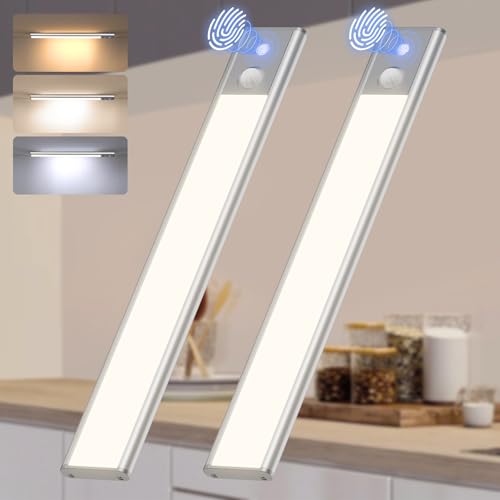 Quntis LED Under Cabinet Lighting Rechargeable, Wireless Motion Sensor Light Indoor, 2 Pack 12" 3000-6000K Dimmable Closet Lights Battery Operated, Magnetic/Stick on Under Counter Lights for Kitchen