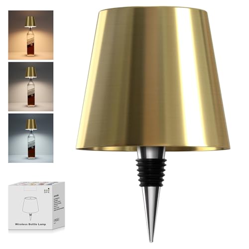 Wireless Bottle Lamp, 2026 New 3 Color Rechargeable Led Wine Bottle Lights for Bars Restaurants (Electroplated Gold Color, 1PC) - color: Electroplated Gold