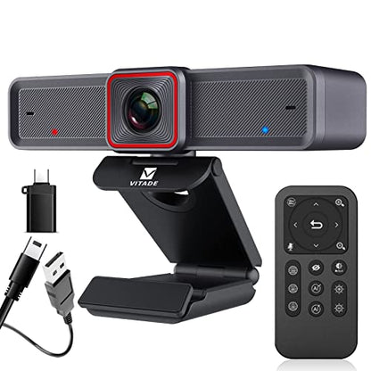 4K Webcam with AI-Powered Framing,Remote Control Web Camera/10X Digital Zoom 4k 30fps Web cam with USB 3.0 HDR/Dual Noise Cancelling Microphones for PC Mac, Streaming, Video Call, Zoom, Skype