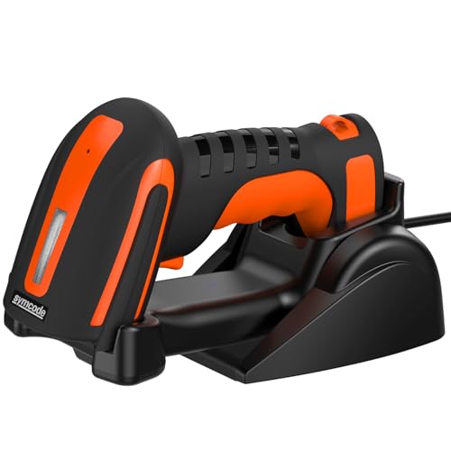 Bluetooth 2D QR Barcode Scanner with Charging Stand,Industrial Dustproof and Waterproof 3 in 1 Compatible with Bluetooth & 2.4GHz Wireless & Wired Connection with Vibration Alert Orange