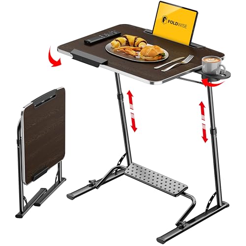 FoldWise Upgraded Folding TV Tray Table, Sturdy Couch & Dinner Laptop Table - color: (Black) - Dark Wood Mahogany