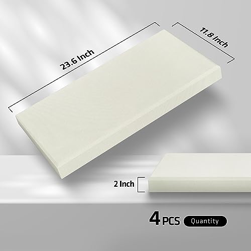 4 Pack Acoustic Panels 23.6"x11.8" Soundproof Fiberglass Panels, Off White - color: Off White, size: 23.6" x 11.8"-4pcs