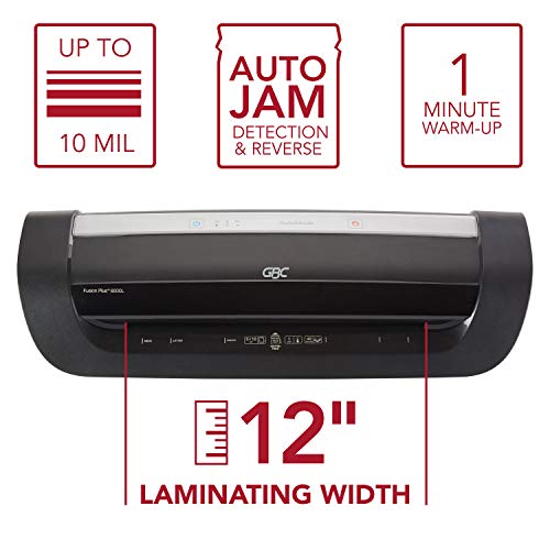 GBC Thermal Laminator Machine, Fusion 6000L, 12 Inch, 1 Min Warm-Up, 3-10 Mil, with 50 EZUse Laminating Pouches for Home, Office and Classroom, Black (1703097) - style: 6000L