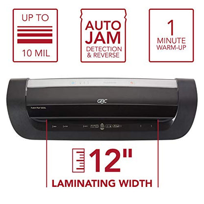 GBC Thermal Laminator Machine, Fusion 6000L, 12 Inch, 1 Min Warm-Up, 3-10 Mil, with 50 EZUse Laminating Pouches for Home, Office and Classroom, Black (1703097) - style: 6000L