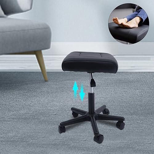 Adjustable Height Office Footrest with Wheels 360 Rolling Multi-Use Stool for Gaming Home Office, Black