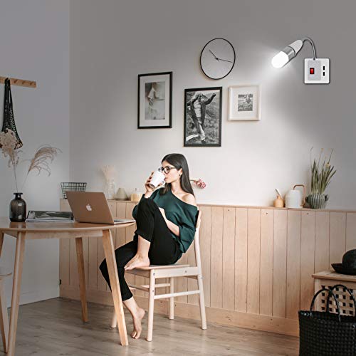 Plug in Light Socket Adapter,4Pack Extension Light Socket Converter Plug Lamp Socket Desk Extender Lamp Bulb Holder E26/E27 All Direction Bulb Adapter with Switch 5.9''Gooseneck For Bedside Plant Grow - color: E27 Socket Adapter