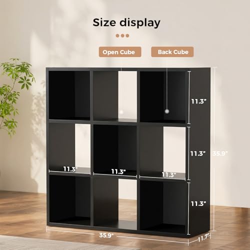 LUCKLIFE 9-Cube Storage Organizer, Modular Bookcase Shelf with Vertical or Horizontal Use, Fits 11×11" Bins, Optional Back Panels, for Living Room, Office, Black - color: 9 Cube - Black