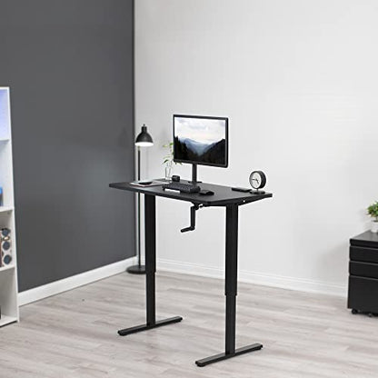 VIVO Manual Height Adjustable 43 x 24 inch Stand Up Desk, Black Solid One-Piece Table Top, Black Frame, Standing Workstation with Foldable Handle, DESK-KIT-MB4B - color: Black Top / Black Frame, size: 43" x 24"